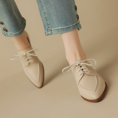 Off-White Beige Pointed Toe Block Heel Derby Shoes #001131