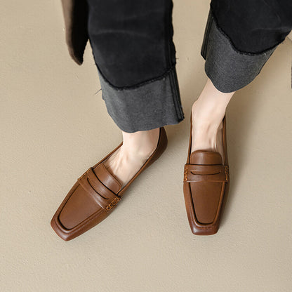 Brown Black Square Toe Strap Loafers #001070