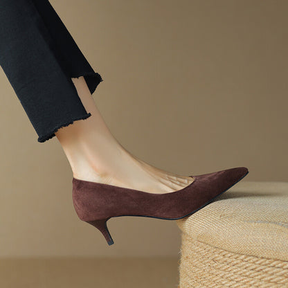 Caramel Brown Black Mid Heel Suede Pumps #001127