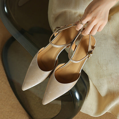 Beige Black Mid Heel Quarter Strap Pumps #001157