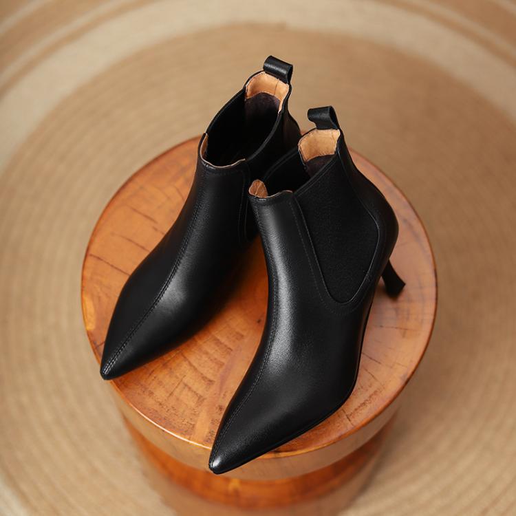 Brown Black Pointed Toe Mid Heel Ankle Boots #002002