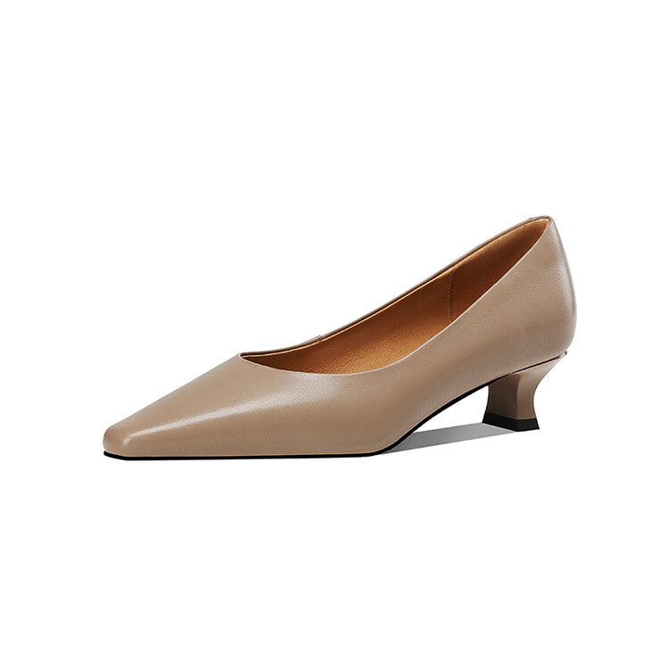 Beige Brown Black Low Heel Pumps #001139