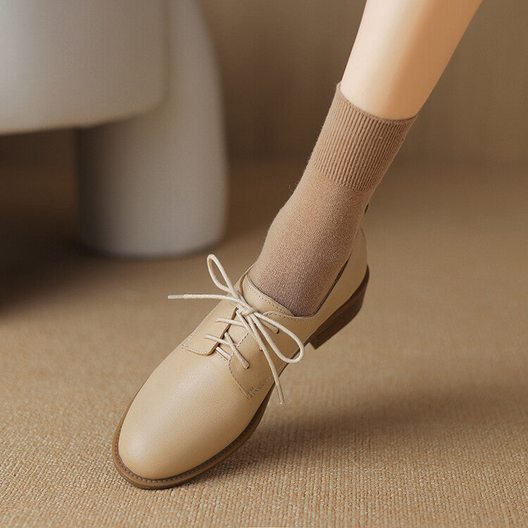 Beige Black Lace-up Derby Shoes #001137