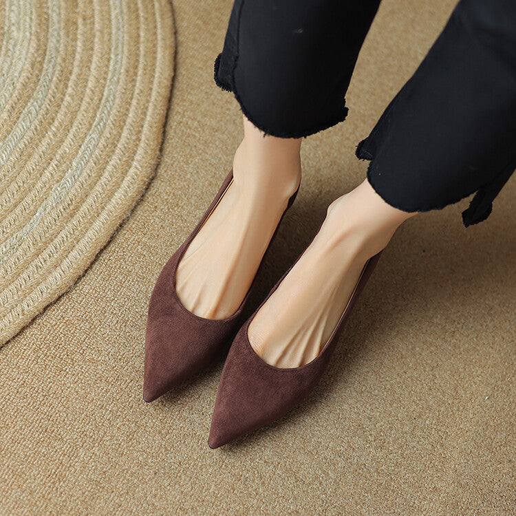 Caramel Brown Black Mid Heel Suede Pumps #001127