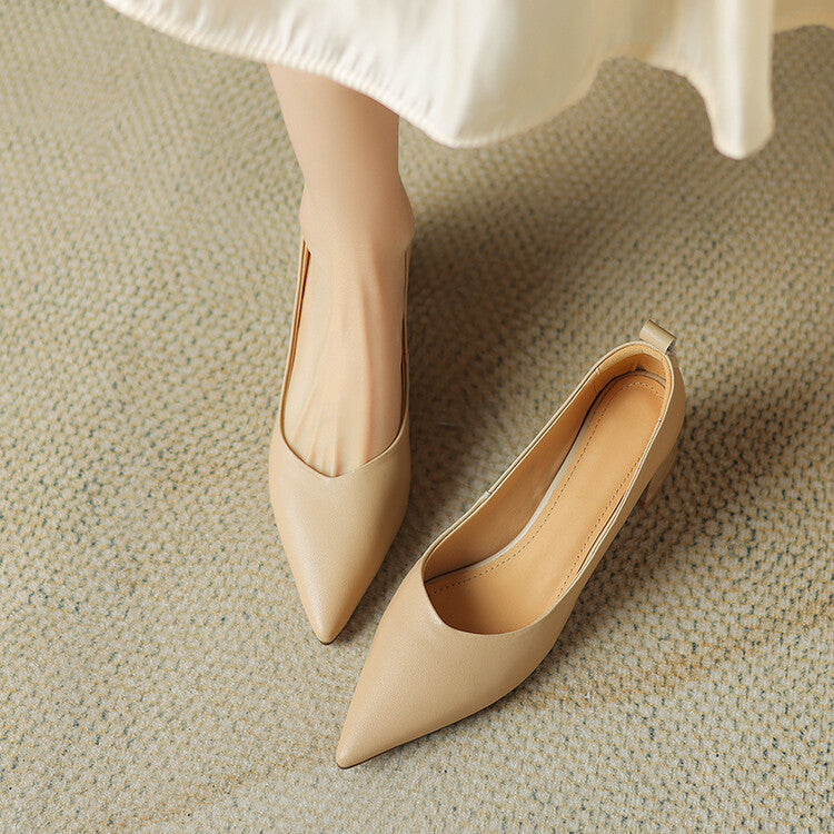 Off-White Beige Pointed Toe Block Heel Pumps #001153