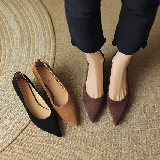 Caramel Brown Black Mid Heel Suede Pumps #001127