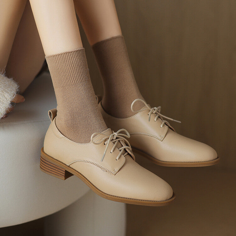 Beige Black Lace-up Derby Shoes #001137