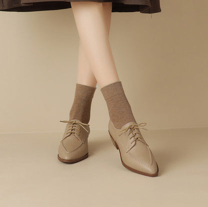 Off-White Beige Pointed Toe Block Heel Derby Shoes #001131