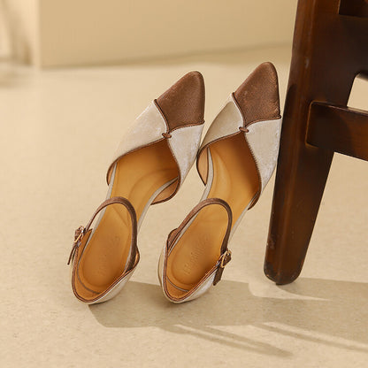 Beige Black Two-Tone Ankle Strap Pumps #001162