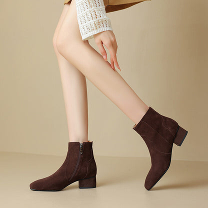 Brown Coffee Black Suede Ankle Boots #002010