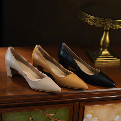 Nude Orange Black Block Heel Pumps #001080