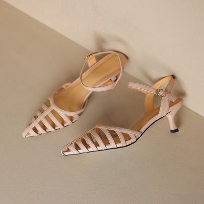 Off-White Silver Pink Mid Heel Cage Sandals #001159