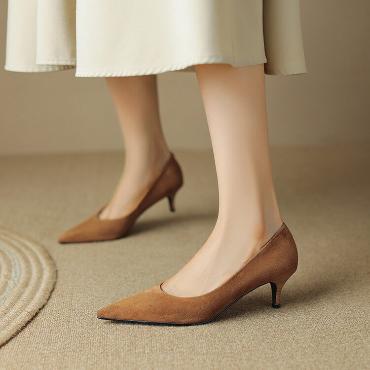 Caramel Brown Black Mid Heel Suede Pumps #001127