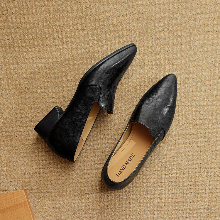 Beige Caramel Black Pointed Toe Loafers #001134