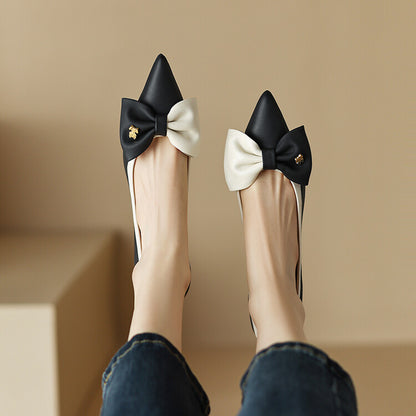 Khaki Grey Black Bow Mid Heel Pumps #001066