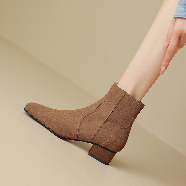 Brown Coffee Black Suede Ankle Boots #002010