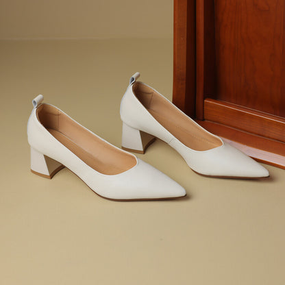 Off-White Beige Pointed Toe Block Heel Pumps #001153