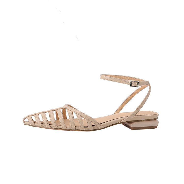 Nude Black Pointed Toe Ankle Strap Cage Sandals #001040