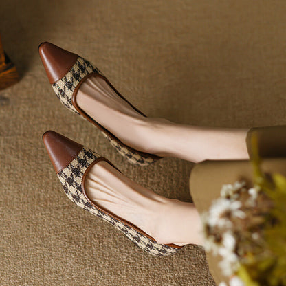 Brown Black Cap-Toe Houndstooth Flats #001063