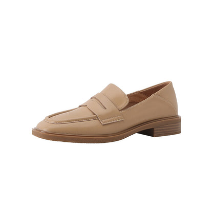 Beige Black Square Toe Strap Loafers #001130