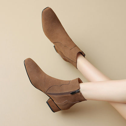 Brown Coffee Black Suede Ankle Boots #002010