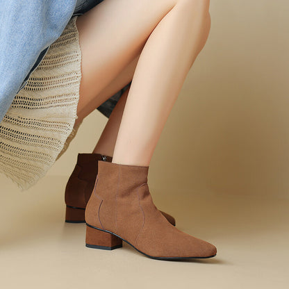 Brown Coffee Black Suede Ankle Boots #002010