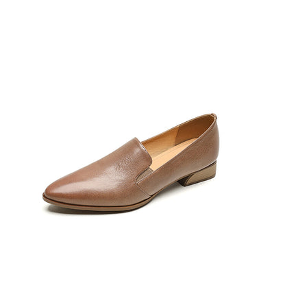 Beige Caramel Black Pointed Toe Loafers #001134