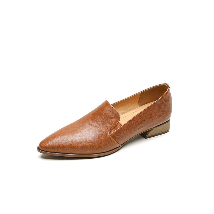 Beige Caramel Black Pointed Toe Loafers #001134