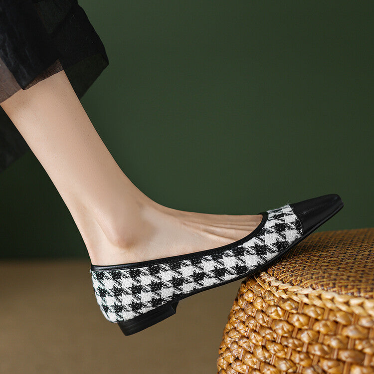 Brown Black Cap-Toe Houndstooth Flats #001063