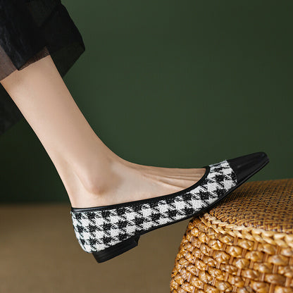 Brown Black Cap-Toe Houndstooth Flats #001063