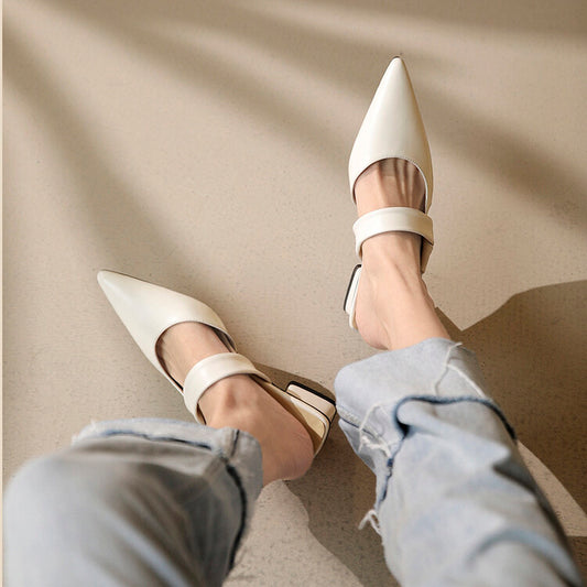 Off-White Beige Banded Block Heel Mules #001071