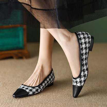 Brown Black Cap-Toe Houndstooth Flats #001063