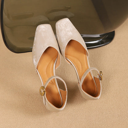 Beige Black Textured Leather Ankle Strap Pumps #001146