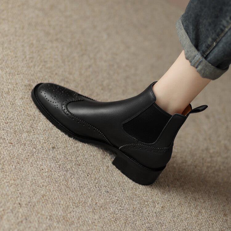 Rounded Toe Brogue Detail Chelsea Ankle Boots #002011