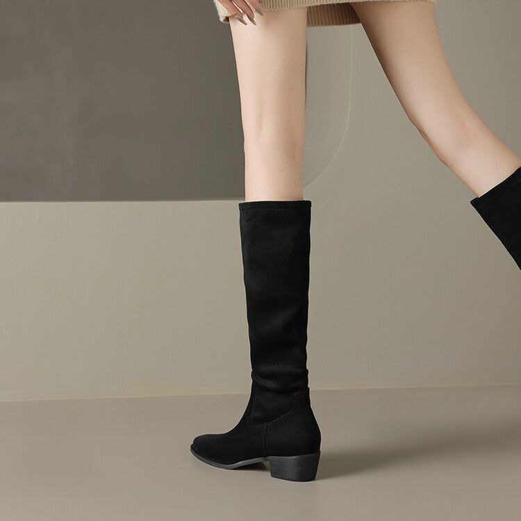 Beige Black Block Heel Tall Boots #002009