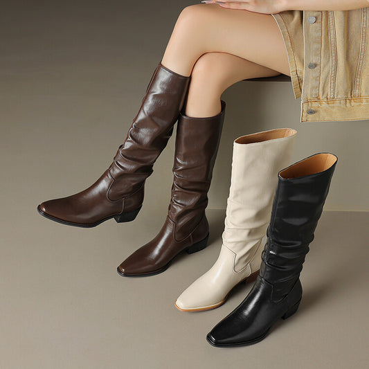 Off-White Brown Black Ruched Tall Boots #002007