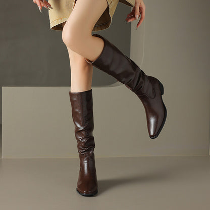 Off-White Brown Black Ruched Tall Boots #002007