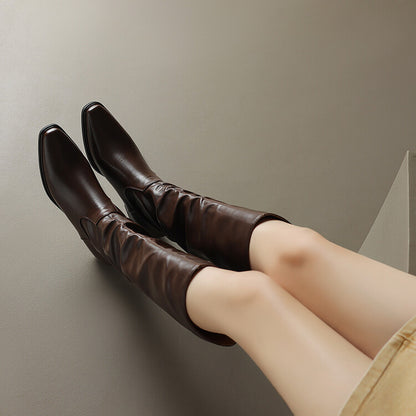 Off-White Brown Black Ruched Tall Boots #002007