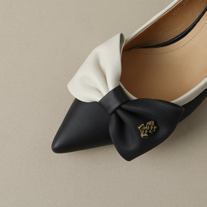 Khaki Grey Black Bow Mid Heel Pumps #001066