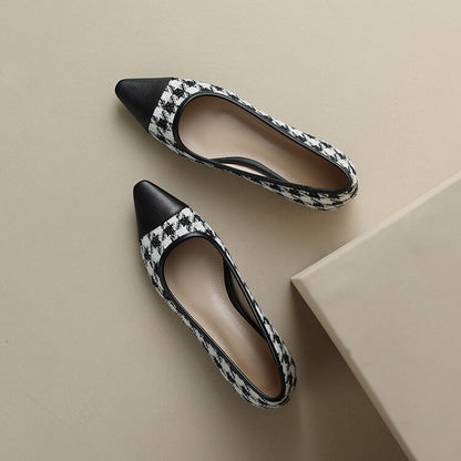 Brown Black Cap-Toe Houndstooth Flats #001063