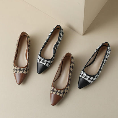 Brown Black Cap-Toe Houndstooth Flats #001063