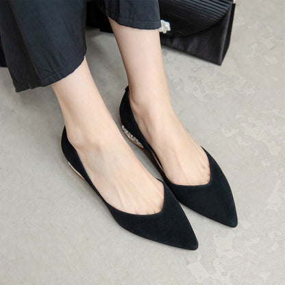 Black Pearl-Embellished Heel Flats #001116