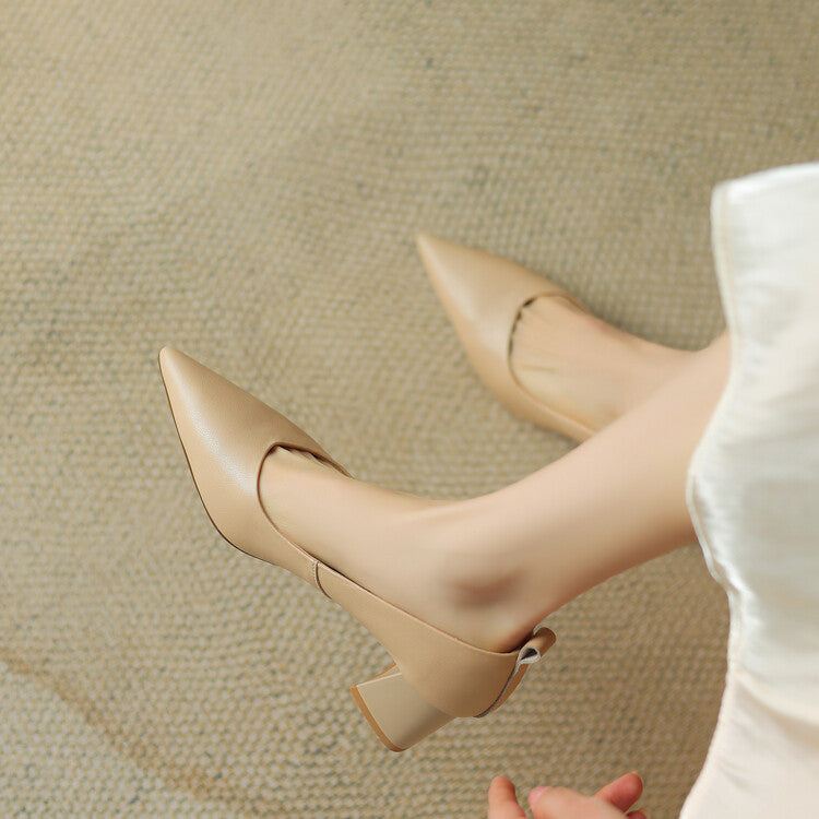 Off-White Beige Pointed Toe Block Heel Pumps #001153