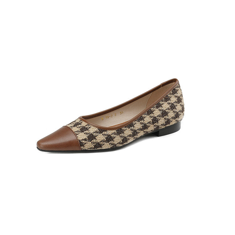 Brown Black Cap-Toe Houndstooth Flats #001063