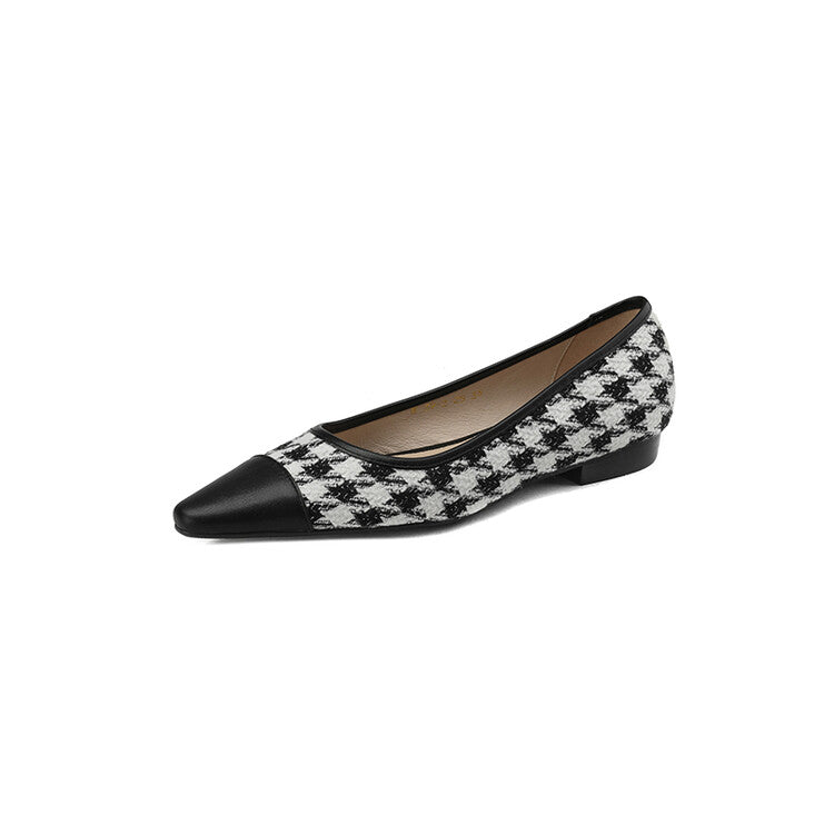 Brown Black Cap-Toe Houndstooth Flats #001063