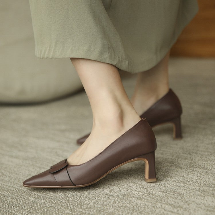 Off-White Brown Thin Block Heel Loafers #001021