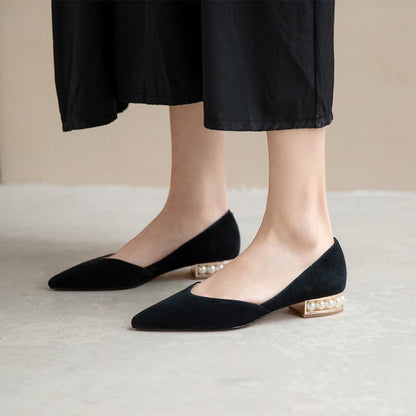 Black Pearl-Embellished Heel Flats #001116