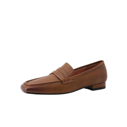 Brown Black Square Toe Strap Loafers #001070