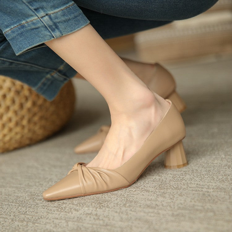 Beige Pointed Toe Cone Heel Pumps #001016