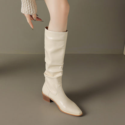 Off-White Brown Black Ruched Tall Boots #002007